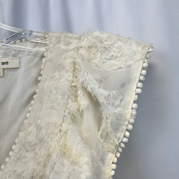 Just Me Women A Line Dress Cream Textured Lined Mini V Neck Cap Flutter Sleeve M - Picture 6 of 12